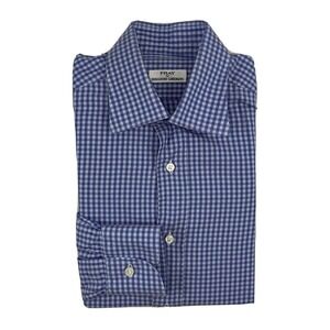 Fray X Bergdorf Goodman Blue Purple Checked Cotton Button Front Size 15/38 Mint